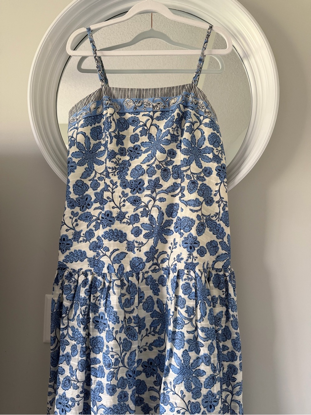 Taylor Blue & White Floral Cotton Drop Waist Maxi Dress - Picture 8 of 10